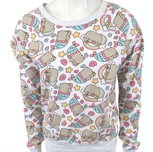Pusheen Mermaid Unicorn and Rainbows Cat Sweatshirt Pullover Juniors X Large